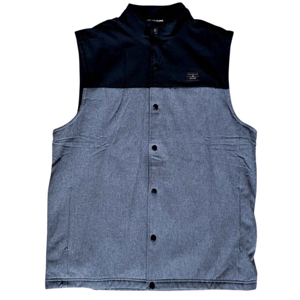 Travis Mathew Mens Large Black Gray Navigational Report Quilted Vest NWT Golf